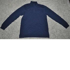 Mens Zip Neck Sweater Chaps Blue Medium Lightweight 1/4 Ribbed Cotton
